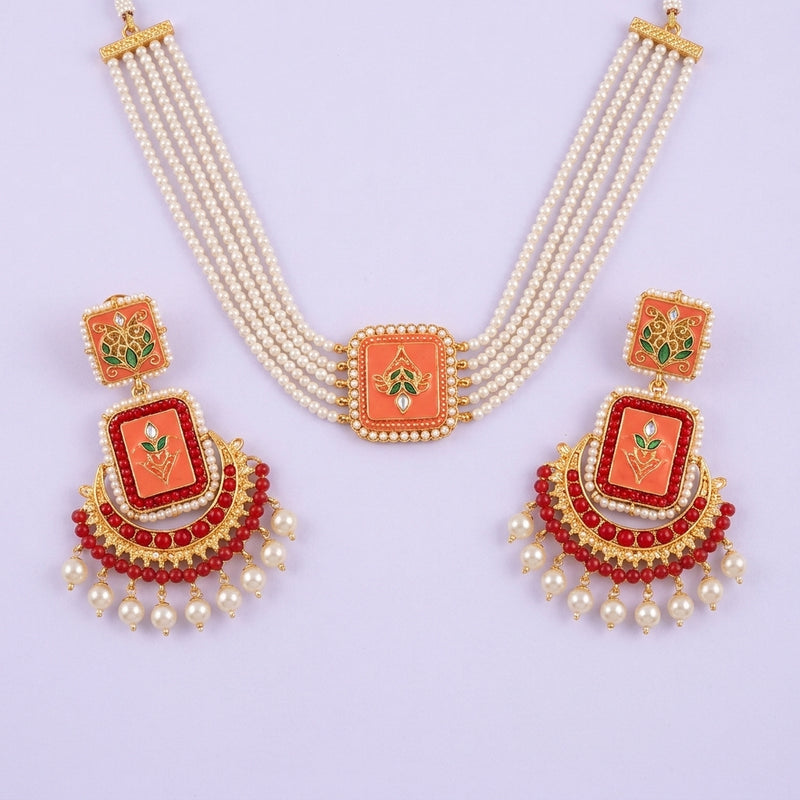 Coral Pearl Choker Set