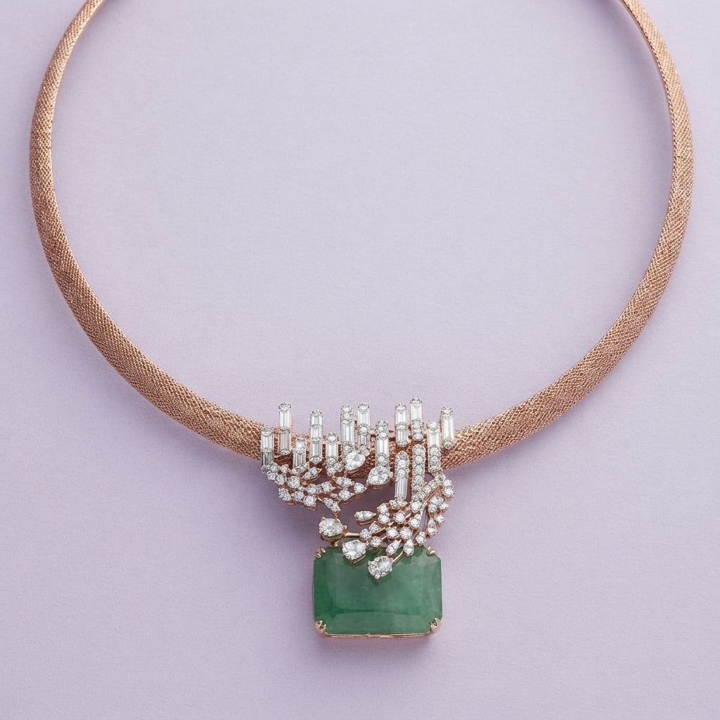 925 Silver Emerald Mesh Choker