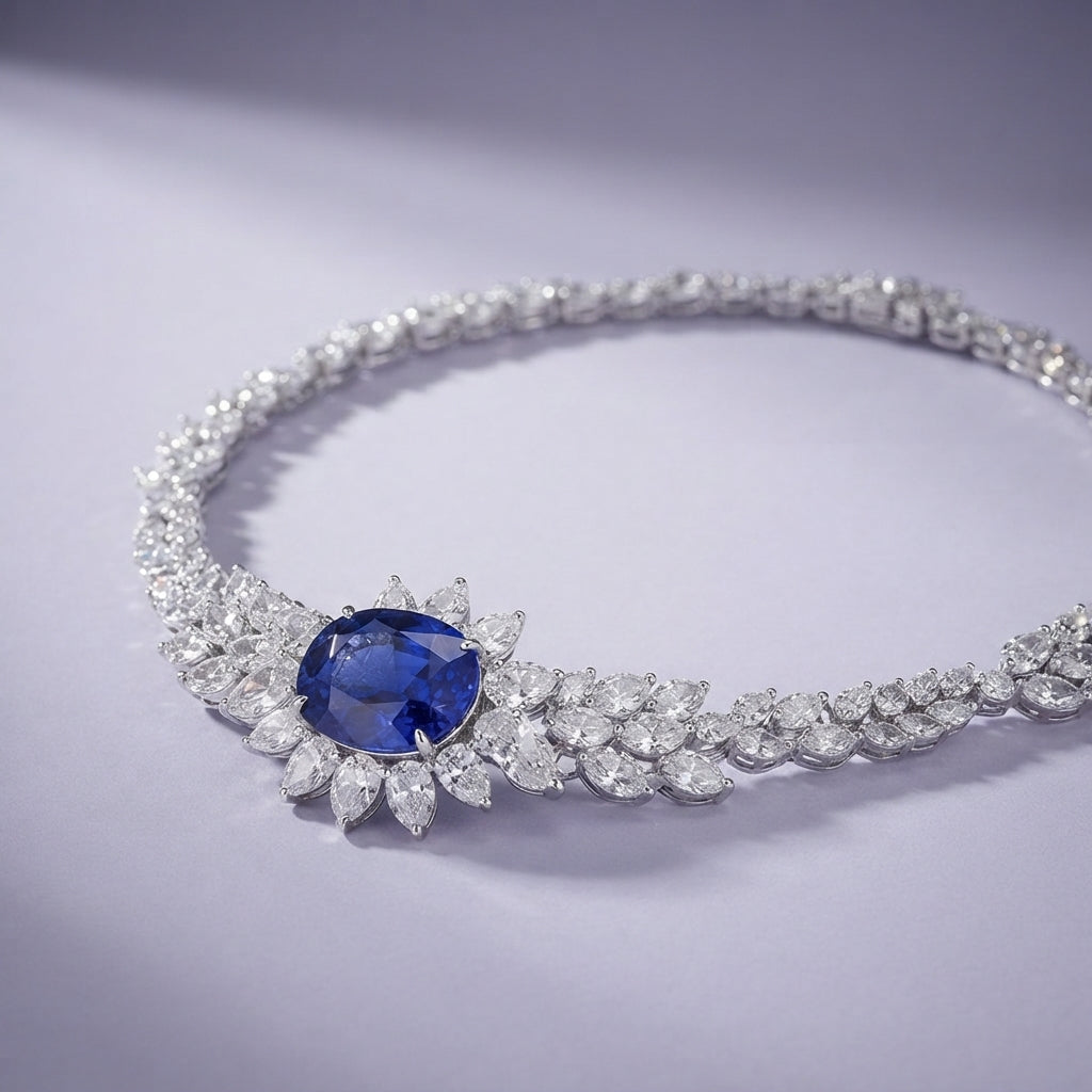 925 Silver Sapphire Marquise Necklace