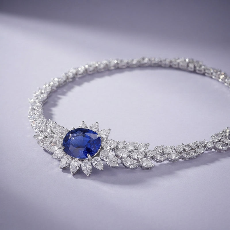 925 Silver Sapphire Marquise Necklace