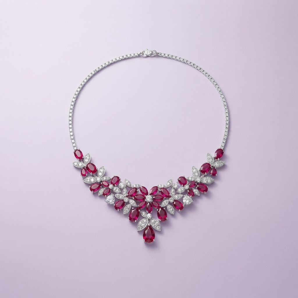 925 Silver Ruby Cascade Necklace