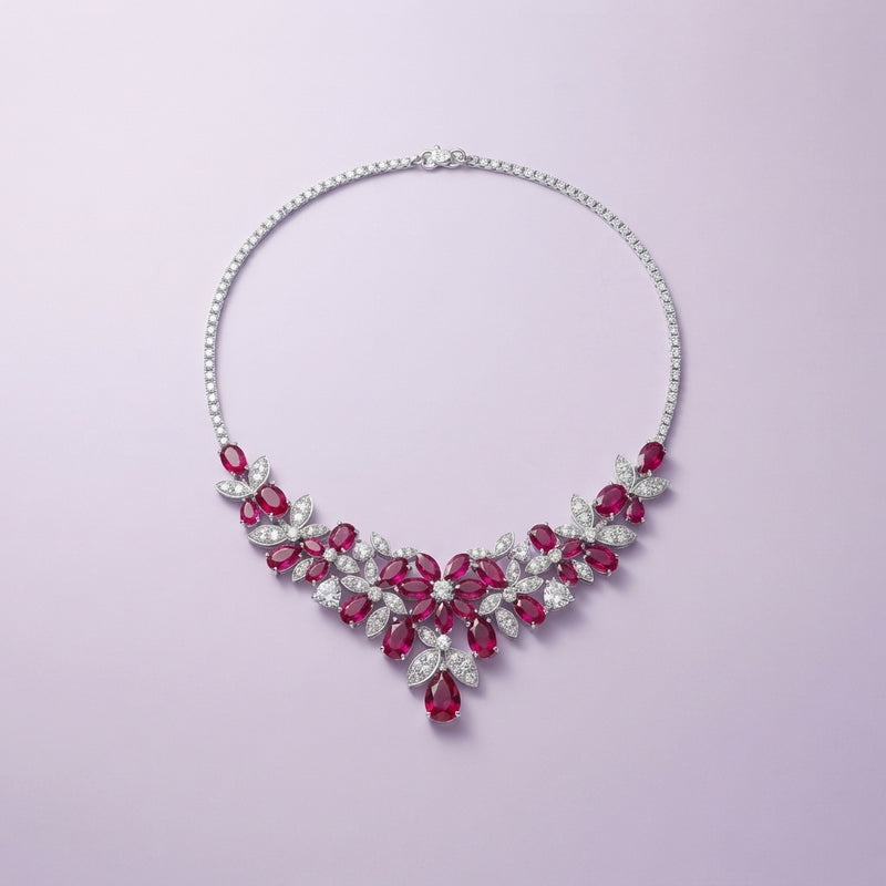 925 Silver Ruby Cascade Necklace