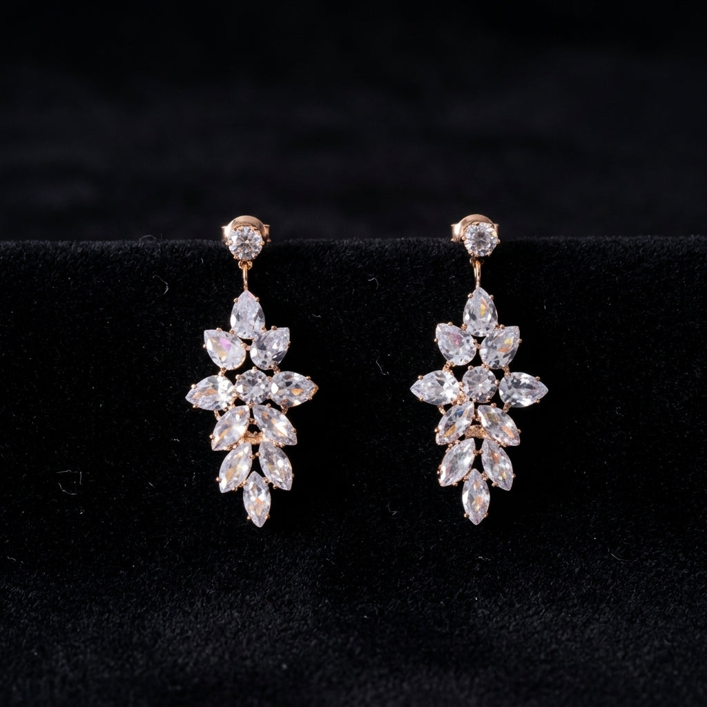 Crystal Leaf Cluster Drop Earrings