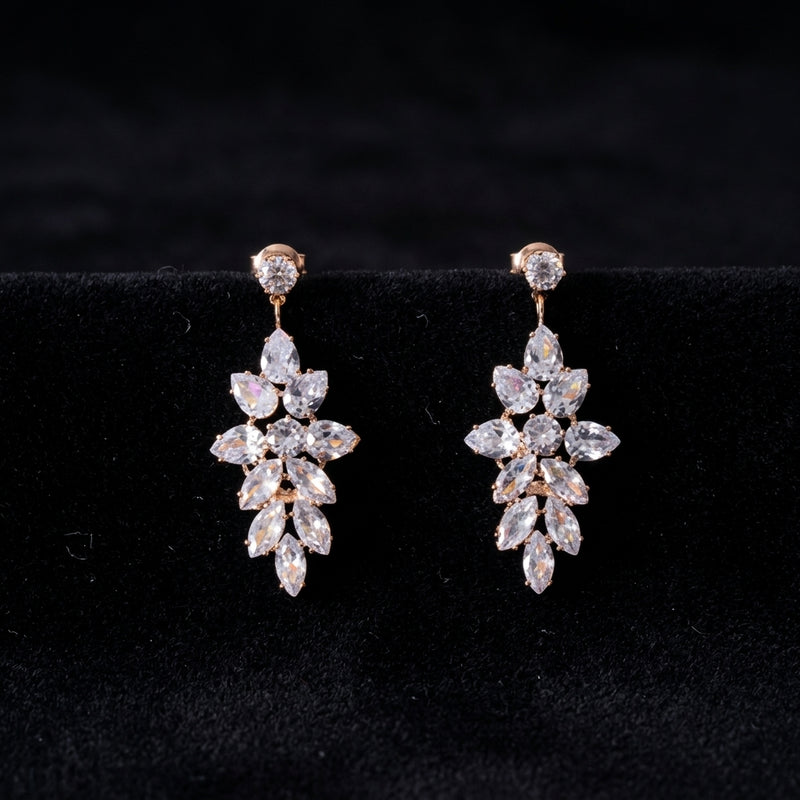 Crystal Leaf Cluster Drop Earrings