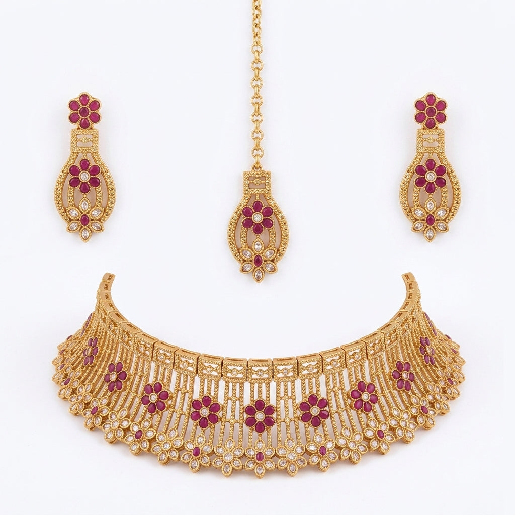 Pastel Zircon Floral Choker Set – view 2