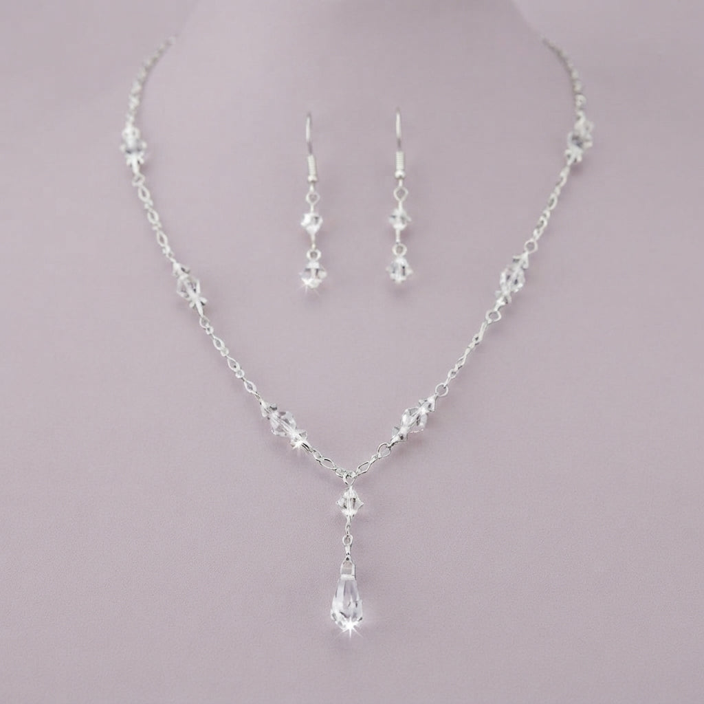 925 Silver Crystal Y-Drop Necklace Set