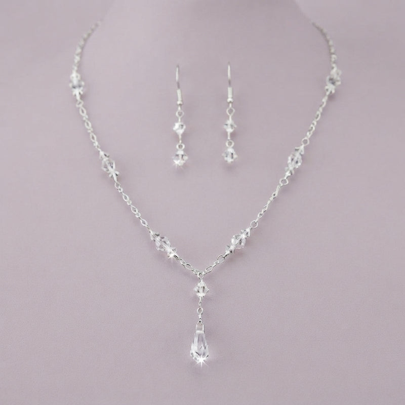 925 Silver Crystal Y-Drop Necklace Set