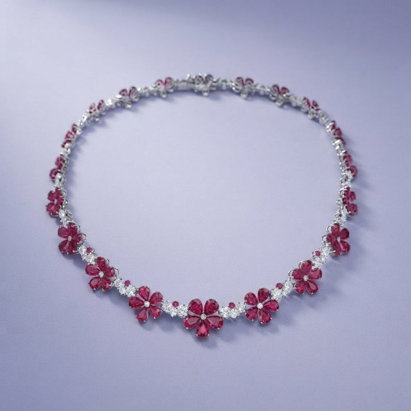 925 Silver Ruby Blossom Necklace
