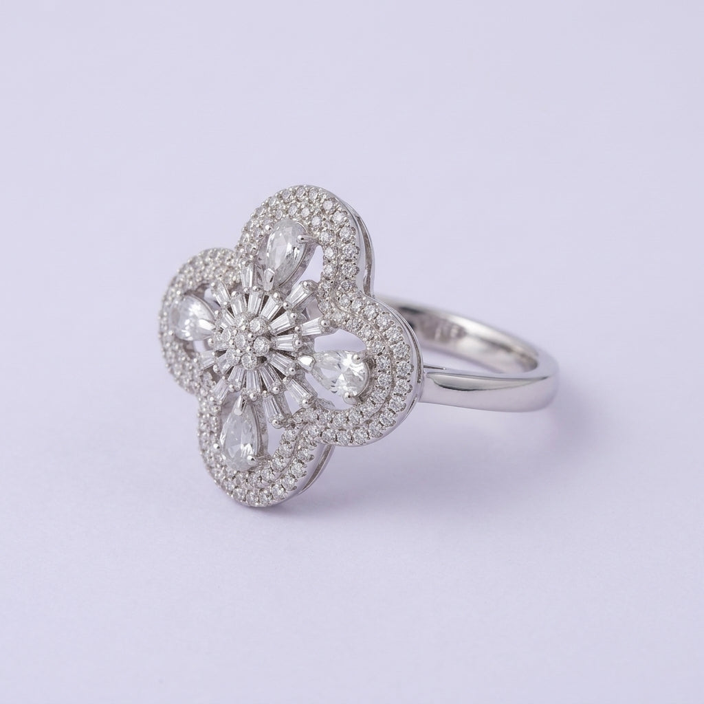 Crystal Clover Cocktail Ring