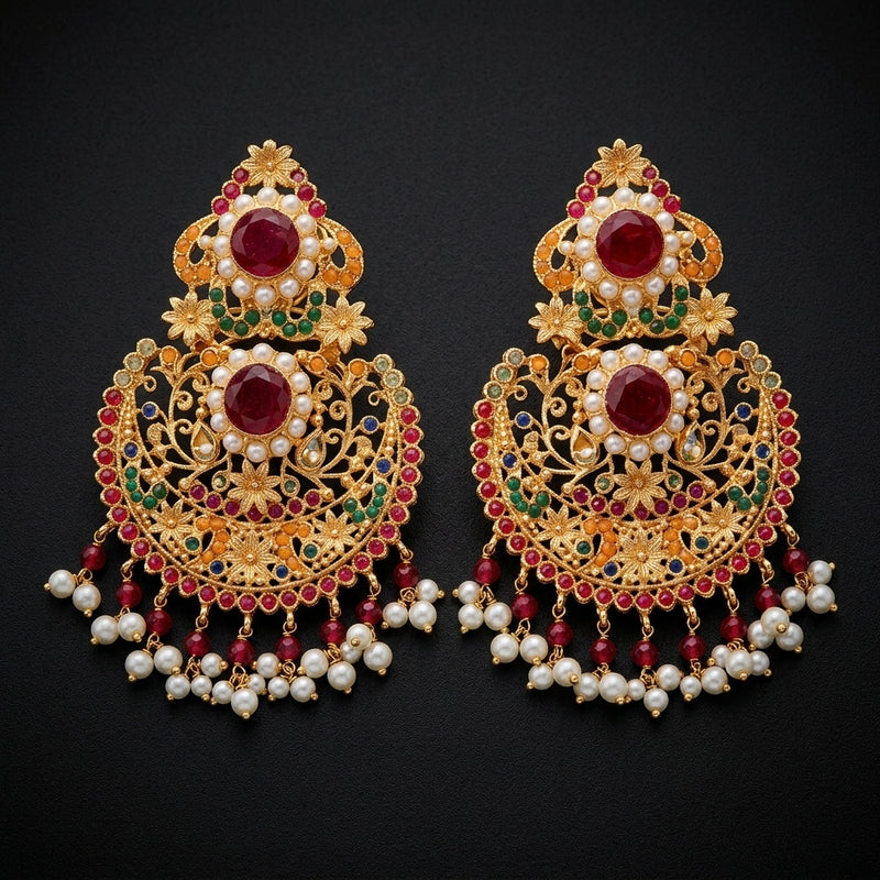 Ruby and Emerald Antique Chandbali Earrings