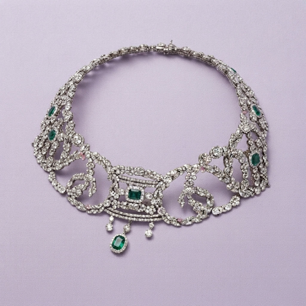 925 Silver Emerald Filigree Bridal Choker