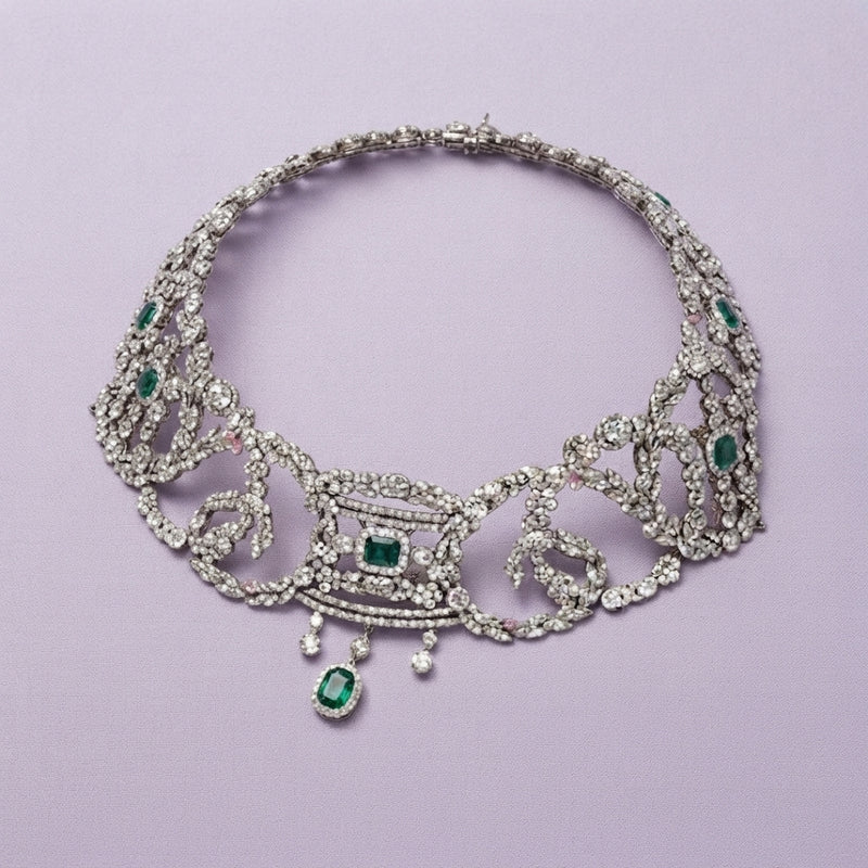 925 Silver Emerald Filigree Bridal Choker