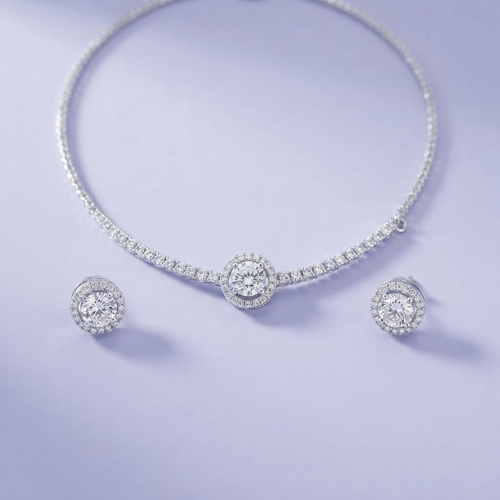 925 Silver Halo Solitaire Choker Set