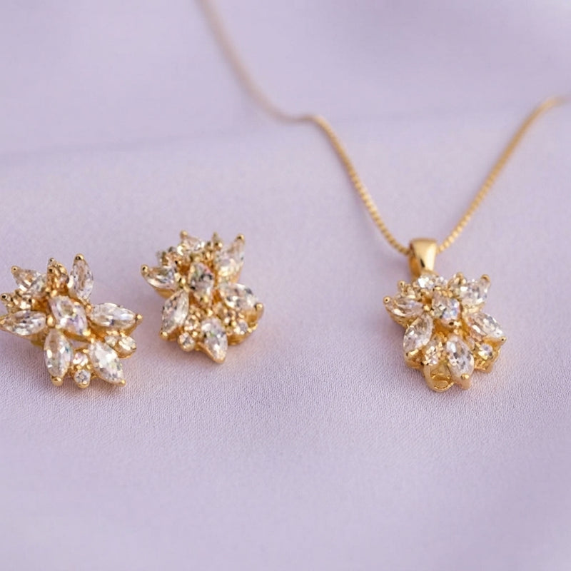 925 Silver Gold Marquise Cluster Pendant Set