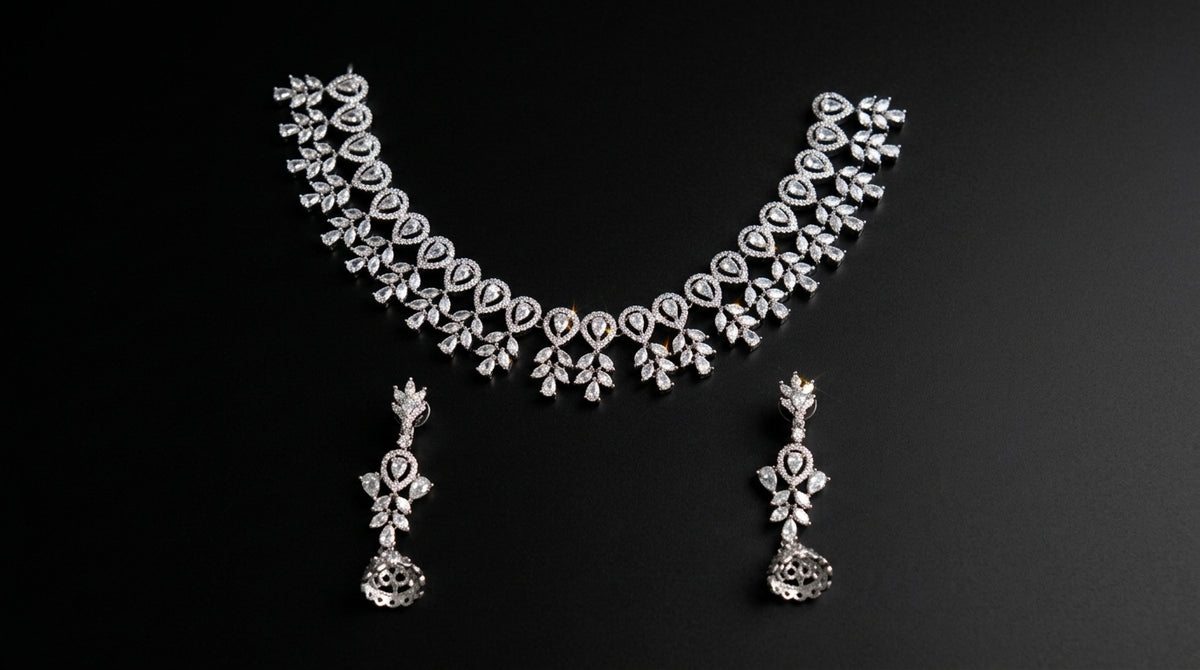 White Zircon Leaf Necklace Set