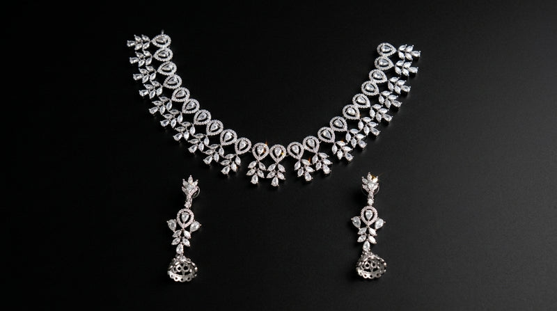 White Zircon Leaf Necklace Set