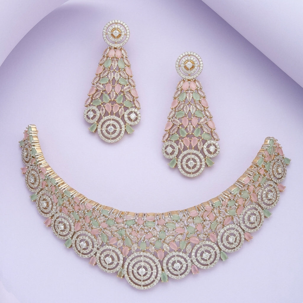 Mint and Blush Zircon Choker Set