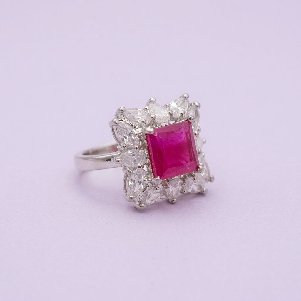 Pink Square Zircon Halo Ring