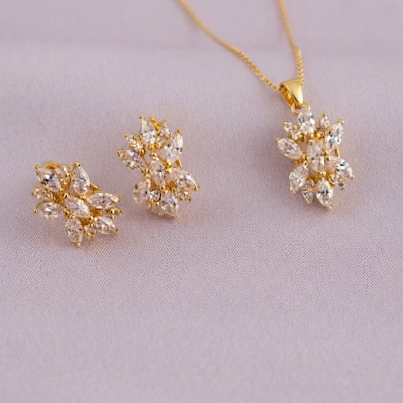 925 Silver Gold Crystal Blossom Pendant Set
