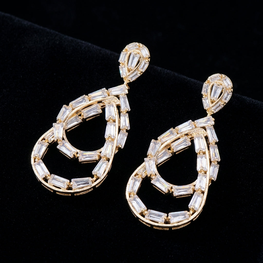 Gold Baguette Teardrop Earrings