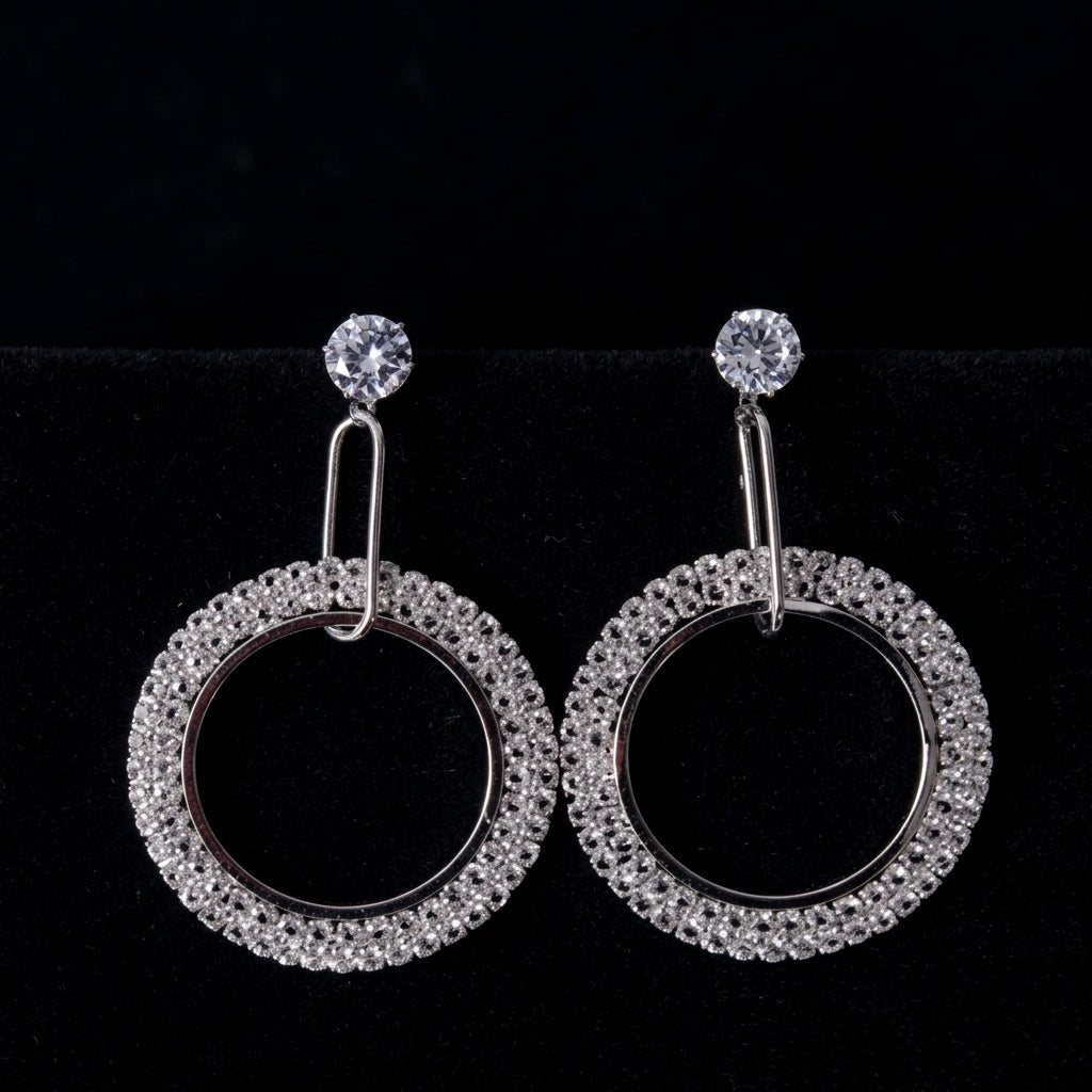 Crystal Pave Circle Drop Earrings