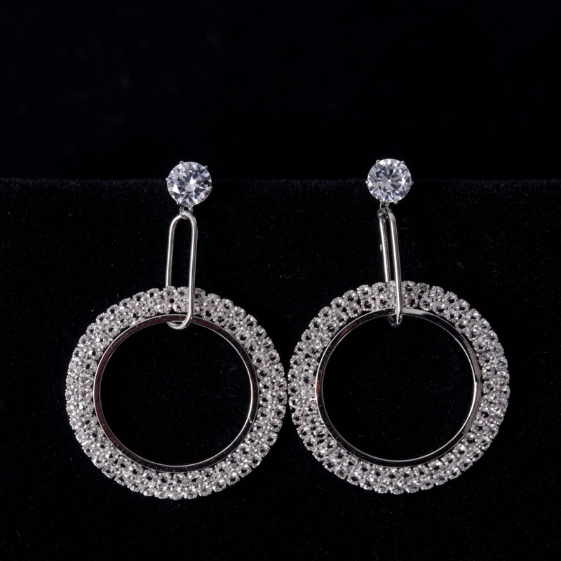Crystal Pave Circle Drop Earrings