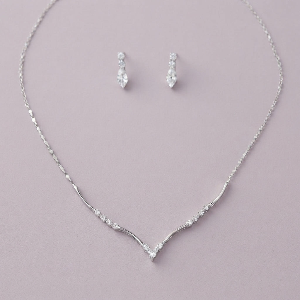 925 Silver Crystal Wishbone Necklace Set