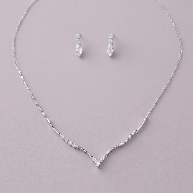 925 Silver Crystal Wishbone Necklace Set