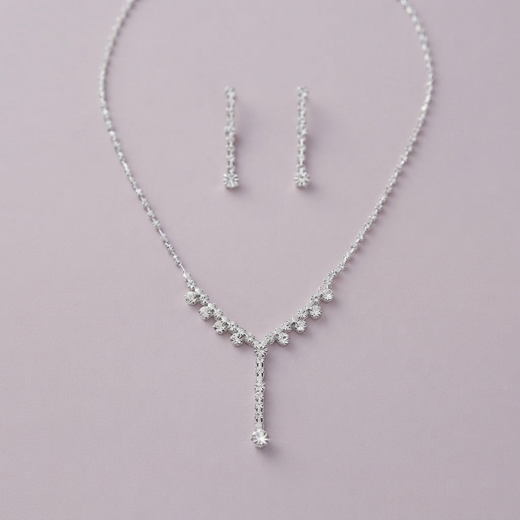 925 Silver Crystal Lariat Necklace Set