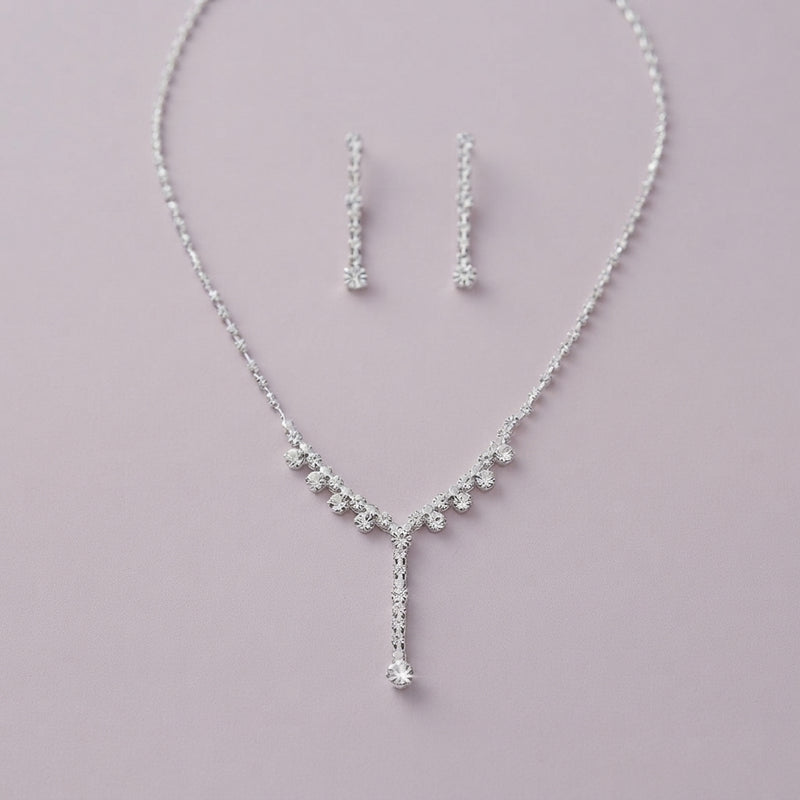 925 Silver Crystal Lariat Necklace Set