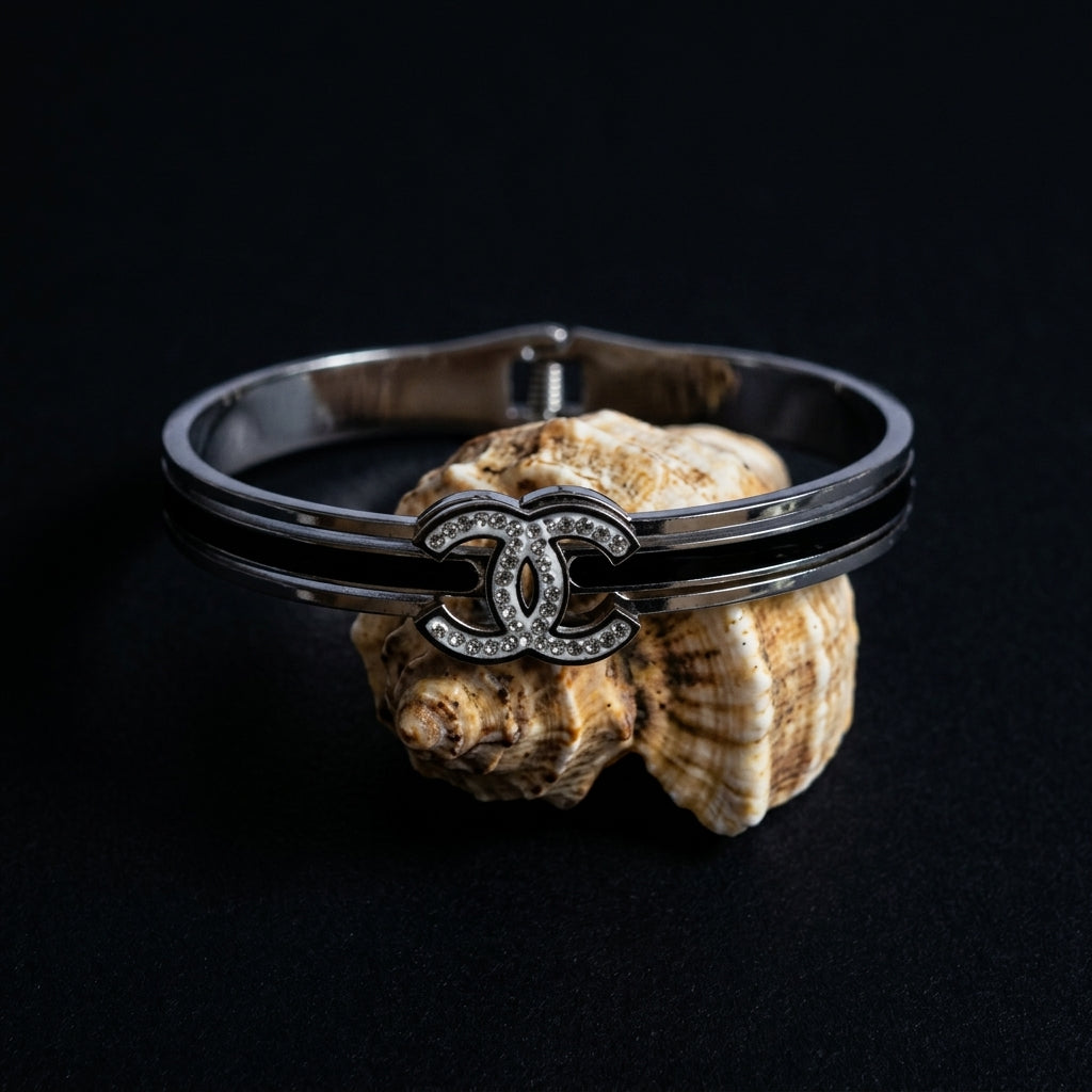 Black Enamel Crystal Bangle