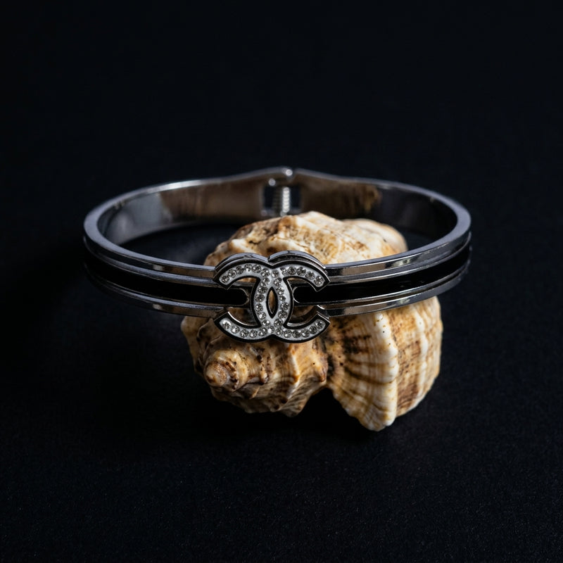 Black Enamel Crystal Bangle