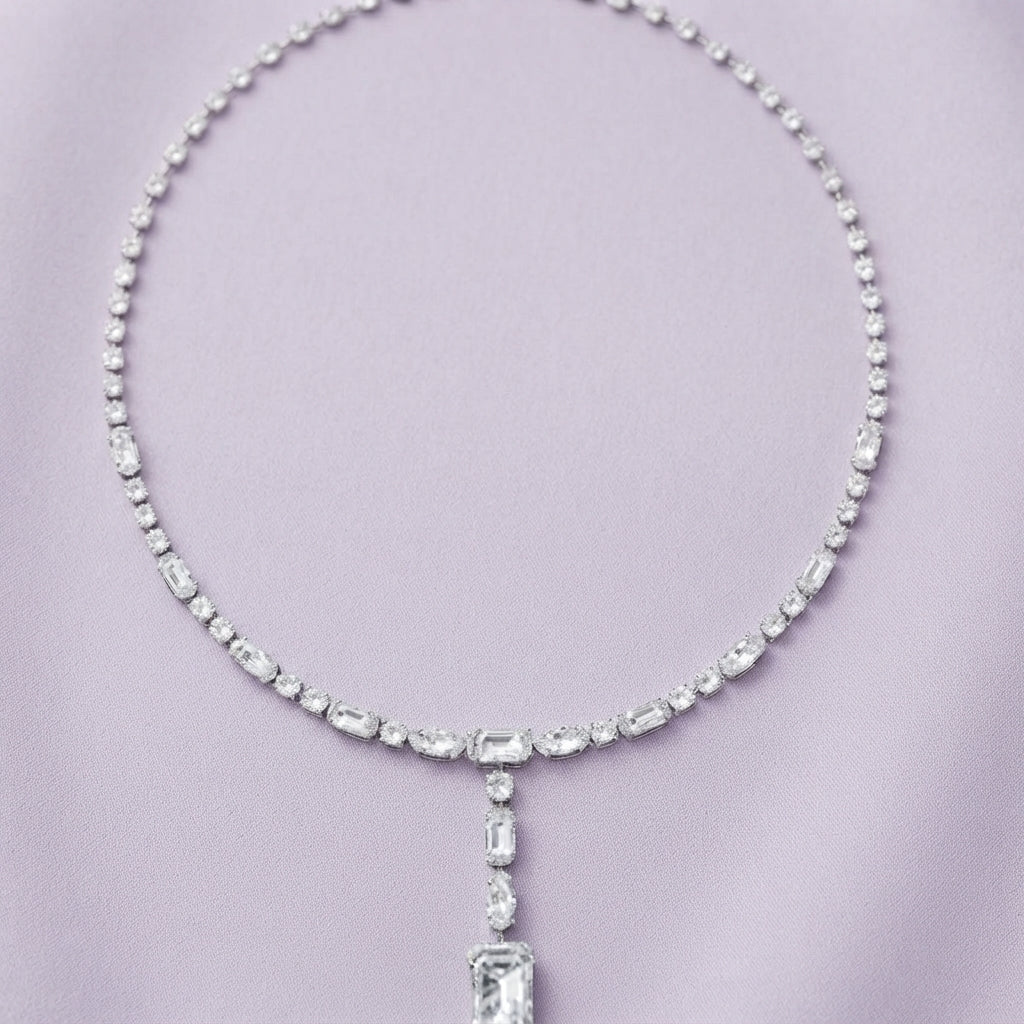 925 Silver Crystal Drop Tennis Necklace