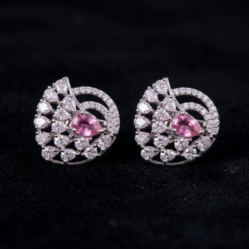 Pink Crystal Halo Stud Earrings