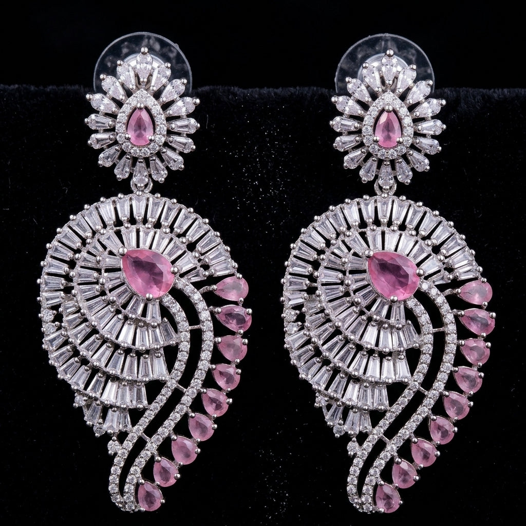 Pink Crystal Paisley Earrings