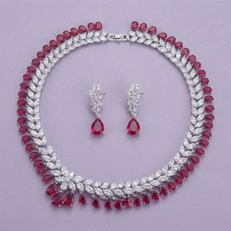 925 Silver Ruby Laurel Necklace Set