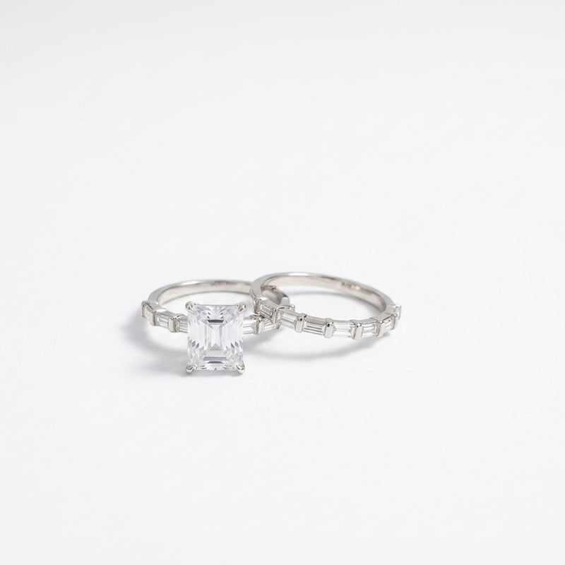 Emerald-Cut Crystal Bridal Ring Duo
