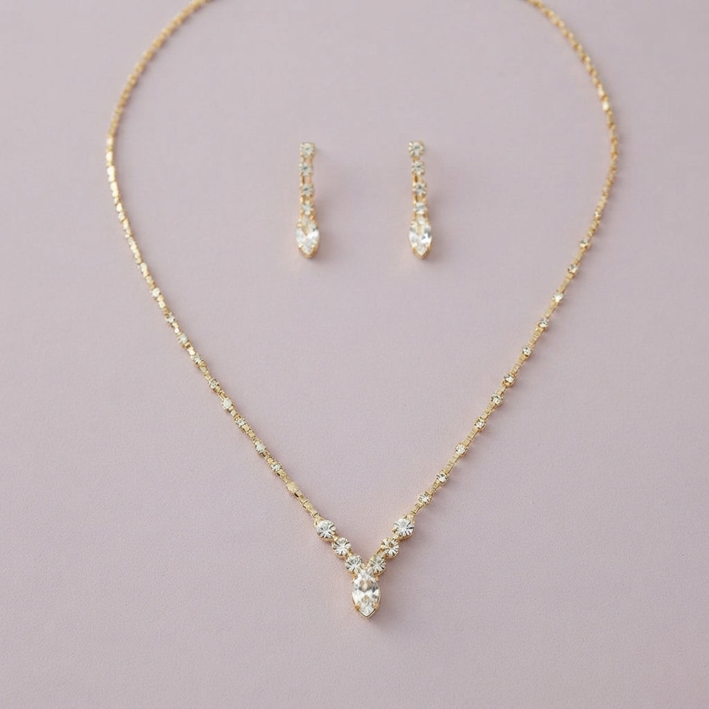 925 Silver Gold V-Drop Necklace Set