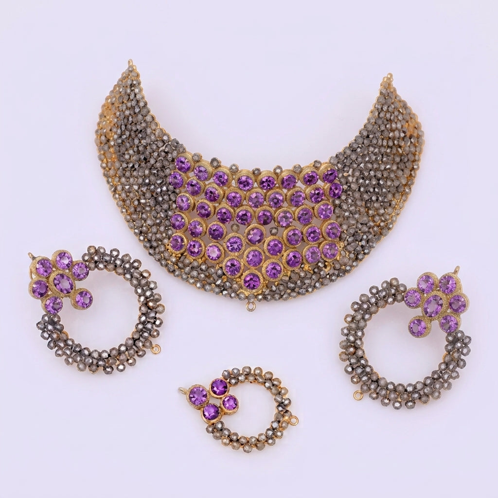 Amethyst Purple Choker Set with Tikka