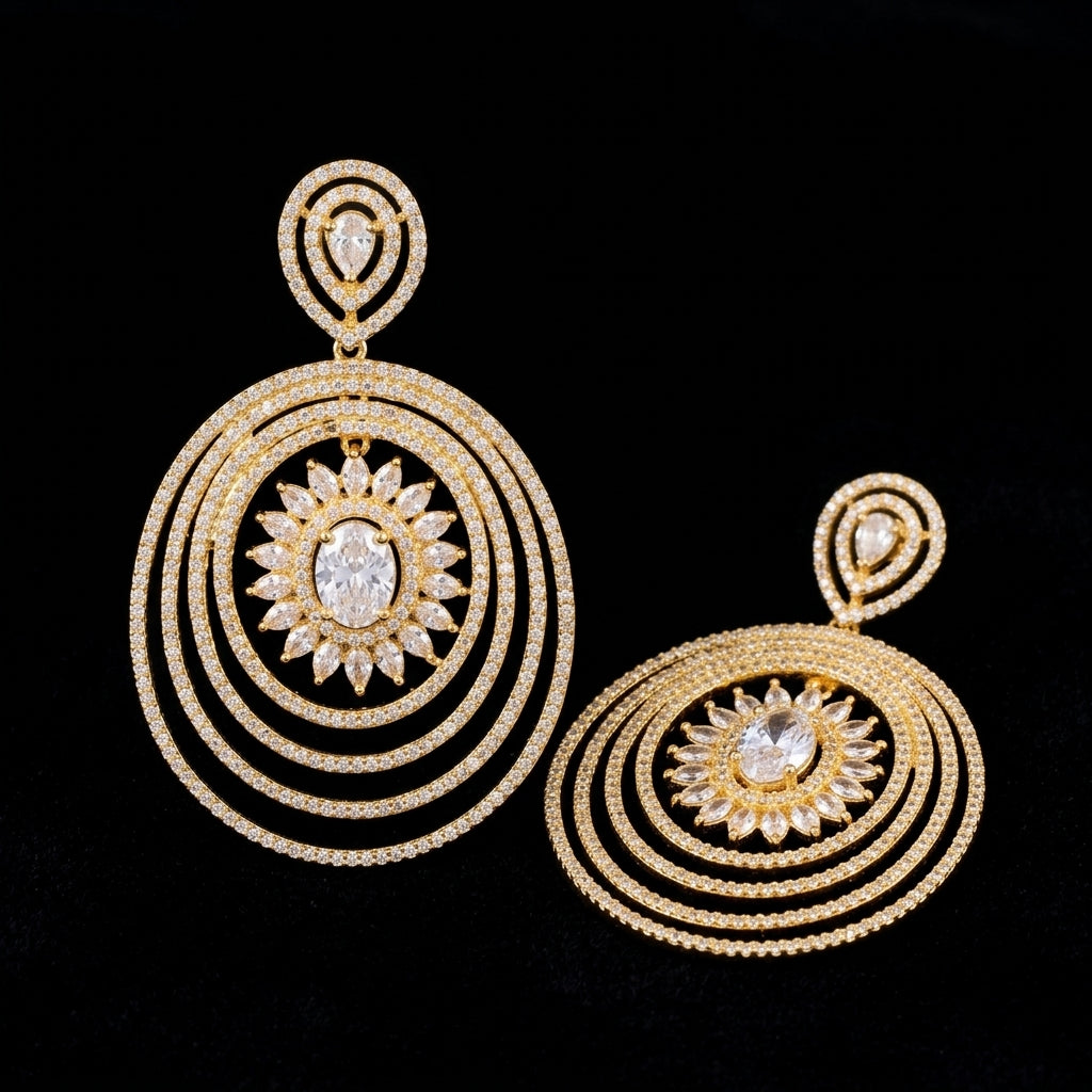 Gold Crystal Spiral Statement Earrings