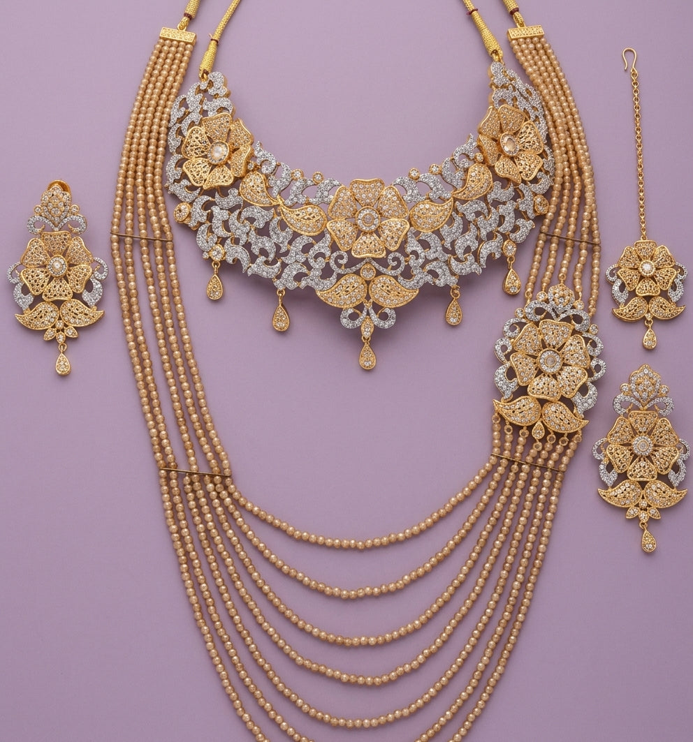 Gold Floral Rani Haar Bridal Set