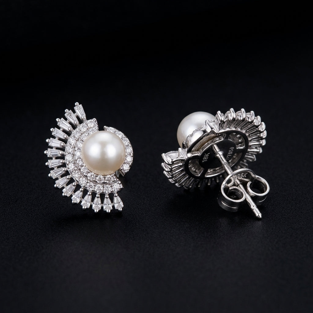 Pearl Crescent Stud Earrings