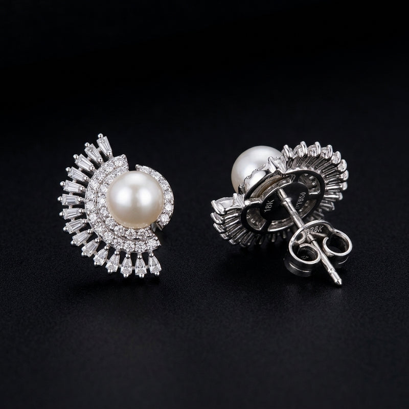 Pearl Crescent Stud Earrings