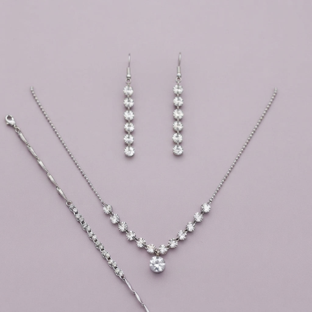 925 Silver V-Line Crystal Necklace Set