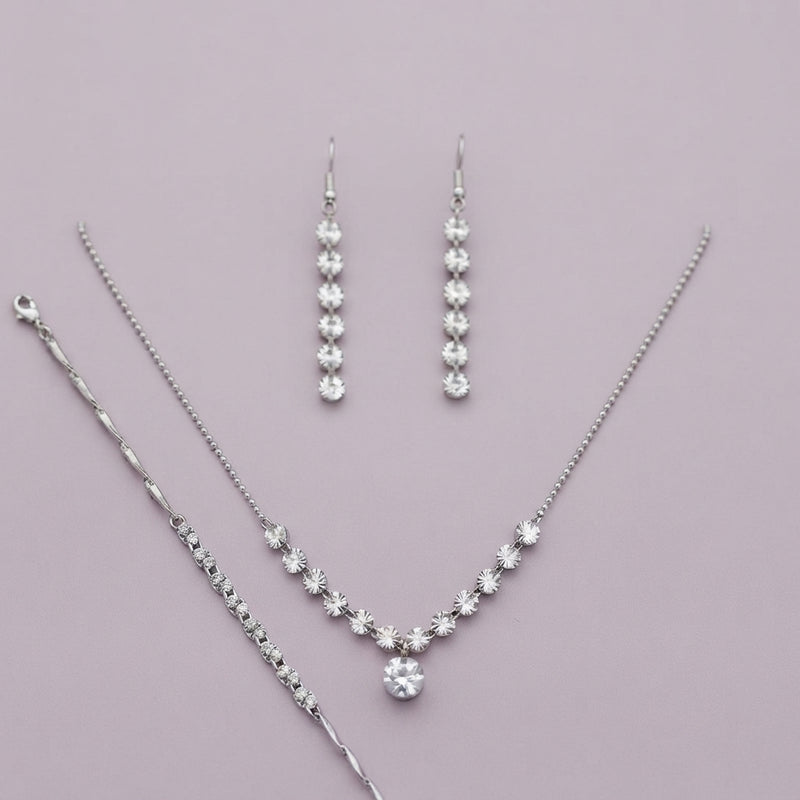 925 Silver V-Line Crystal Necklace Set