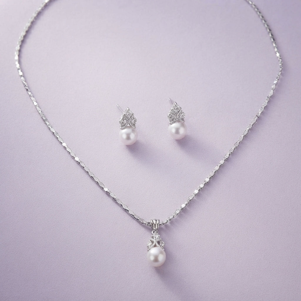 925 Silver Pearl Drop Pendant Set