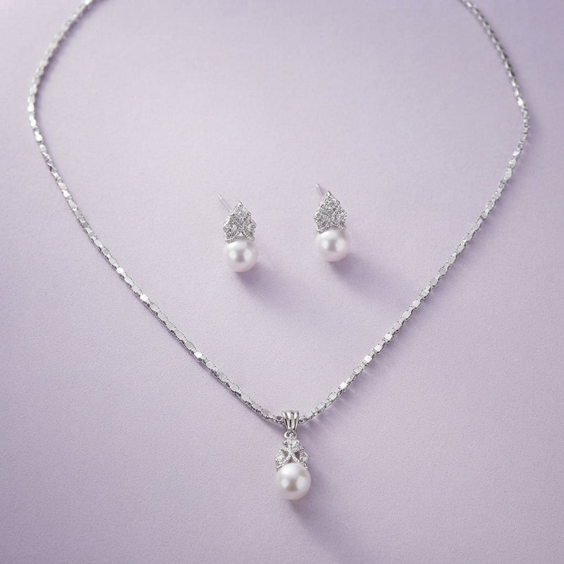 925 Silver Pearl Drop Pendant Set