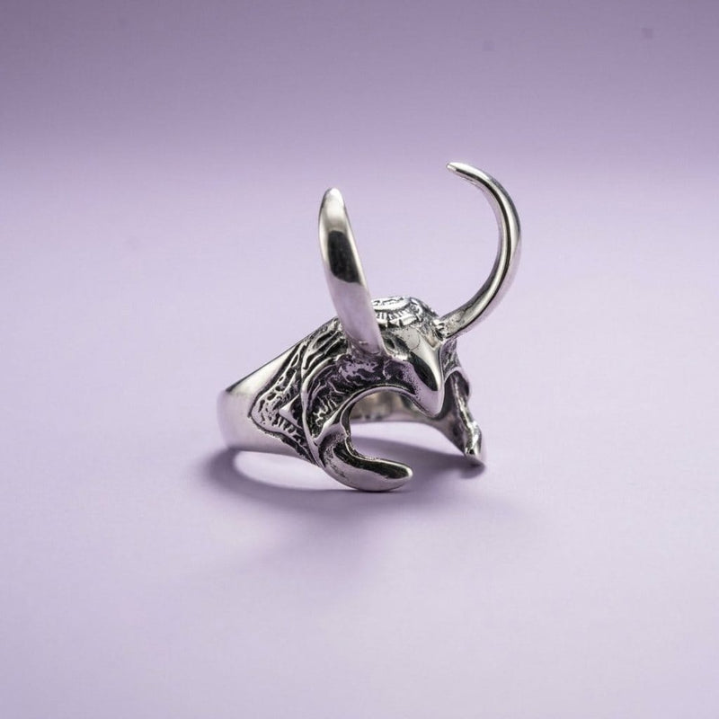 Loki Horned Helmet Silver Ring