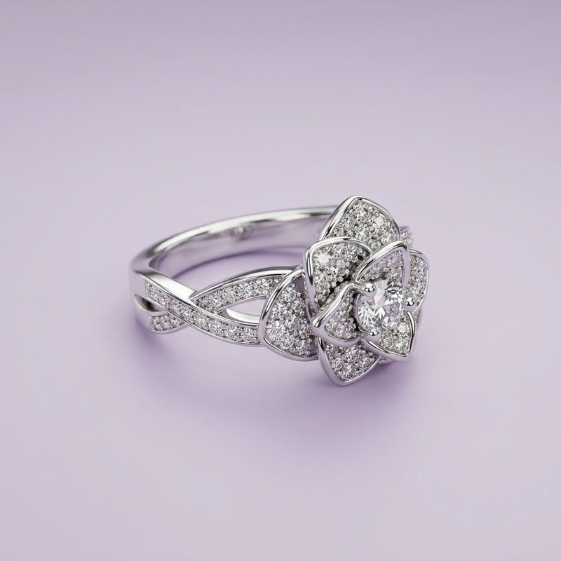 Blooming Floral Pavé Silver Ring