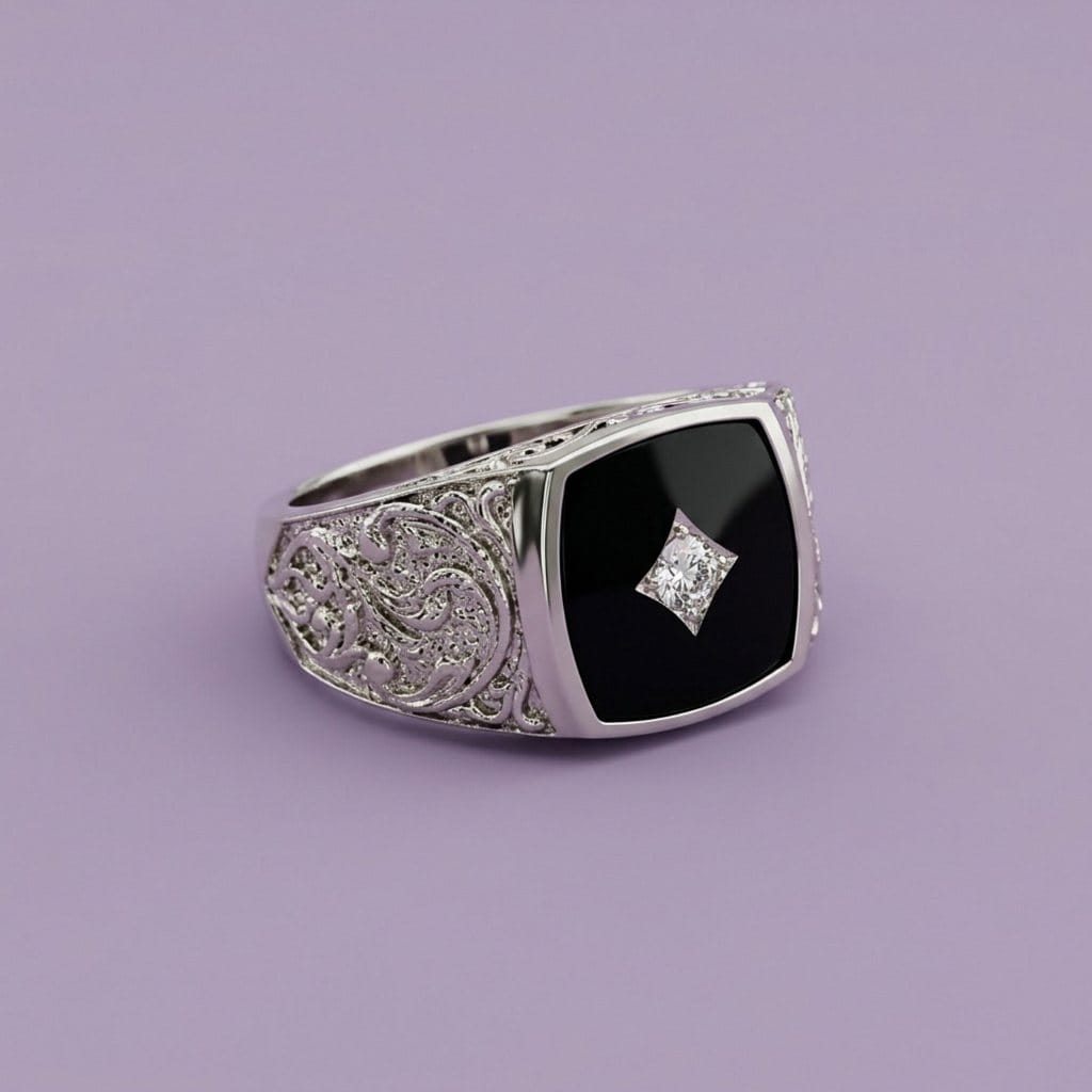 Vintage Black Onyx & Filigree Signet Ring